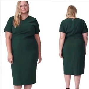 Universal Standard Mary Dress Hunter Green Crossover Neckline Sheath Siz…